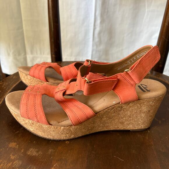 NEW CLARKS Annadel Orchid Wedge Cork Platform Sandals Womens Size 11 Coral - Picture 3 of 6